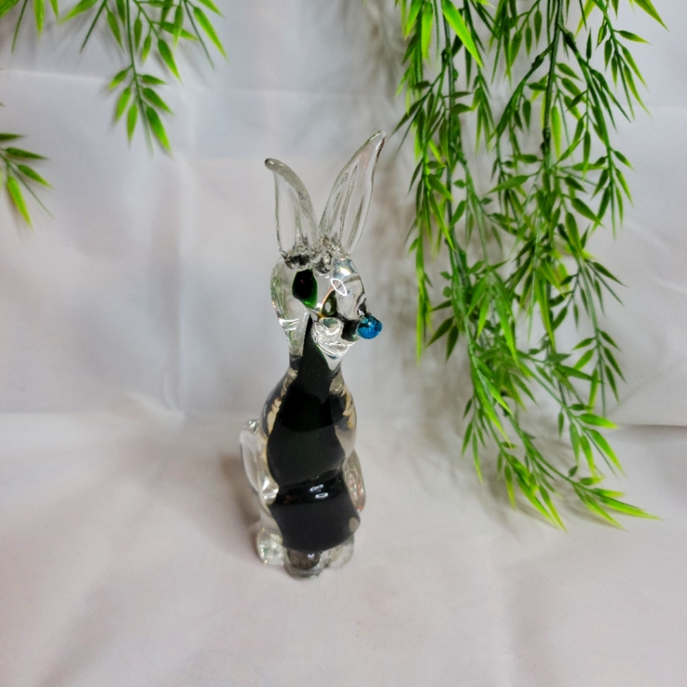 Vintage Unique Handmade Art Glass Blue Nosed Derpy Bunny Rabbit